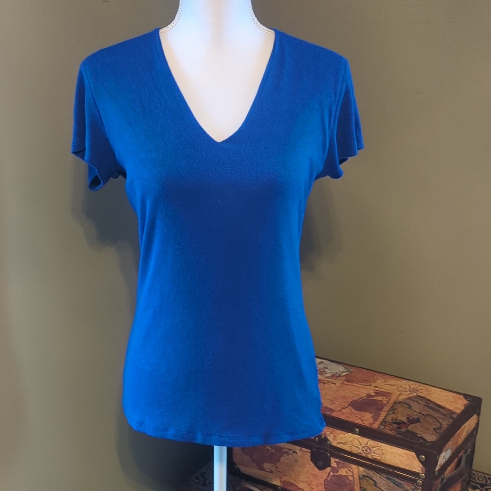INC International Concepts Blue Fitted Flutter Sleeve Tee